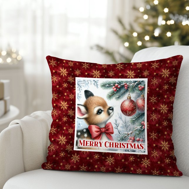 Cojín Decorativo Escena de invierno de cervatillo bebé dulce decora (Sweet Baby Fawn Winter Scene Kids Room Decor Christmas Pillow

)