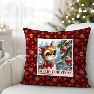 Cojín Decorativo Escena de invierno rústica con cervatillo para dec