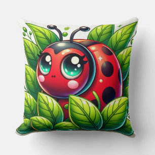 Cojín Decorativo 🐞 Escena de jardín de mariquita frondosa para dec