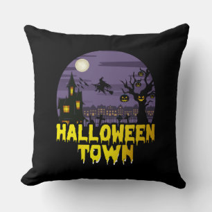 Cojín Decorativo Escena de la luna llena de la ciudad de Halloween
