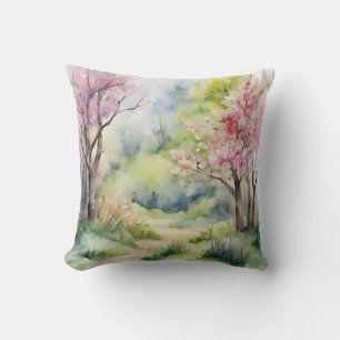 Cojín Decorativo Escena de la naturaleza de la primavera acuarela