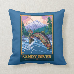 Cojín Decorativo Escena de la pesca con mosca - río de Sandy,