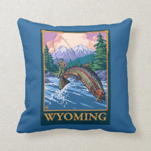 Cojín Decorativo Escena de la pesca con mosca - Wyoming