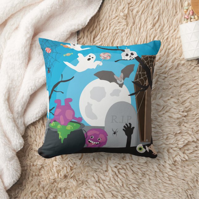 Cojín Decorativo Escena de monstruos de Halloween (Manta)