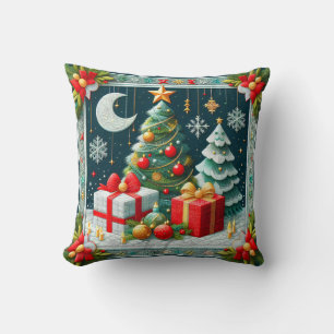 Cojín Decorativo Escena de Navidad con Árboles Decorados de Aspecto