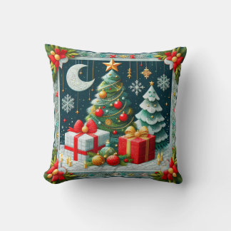 Cojín Decorativo Escena de Navidad con Árboles Decorados de Aspecto