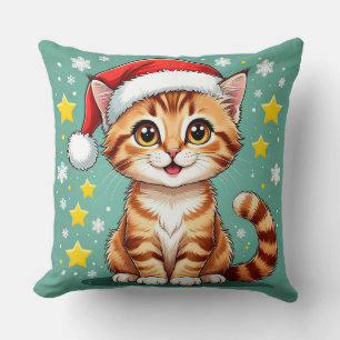 Cojín Decorativo 🎅 Escena de Navidad de Gato Feliz 🐾