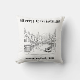 Cojín Decorativo Escena de nieve de pueblo navideño personalizada p