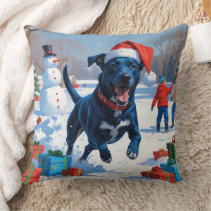 Cojín Decorativo Escena de nieve festiva de Navidad con Blue Heeler