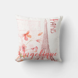 Cojín Decorativo Escena de París y Personalizado de flores rosas