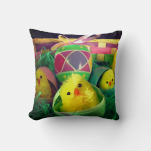 Cojín Decorativo Escena de Pascua de Pollito Radiante