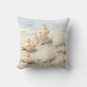 Cojín Decorativo Escena de playa con conchas al aguarela