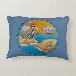 Cojín Decorativo Escena de playa de faro caprichosa Arte popular co