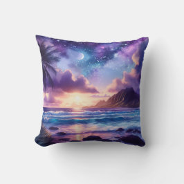 Cojín Decorativo Escena de playa tropical bajo la luna del cielo no