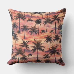 Cojín Decorativo ESCENA DE PUesta DE SOL TROPICAL NARANJA Y AMARILL
