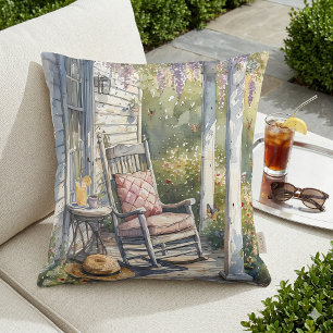 Cojín Decorativo Escena de Silla Balanza en Pórtico de Wisteria
