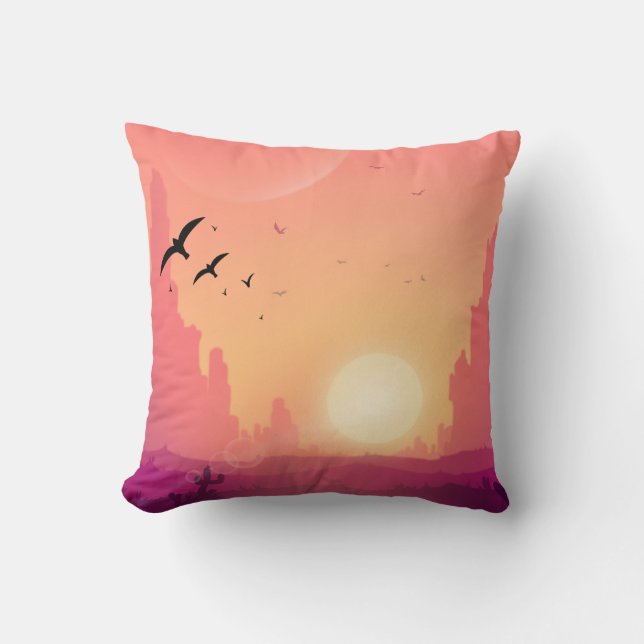 Cojín Decorativo Escena de sol del desierto con aves - Paisaje natu (Anverso)