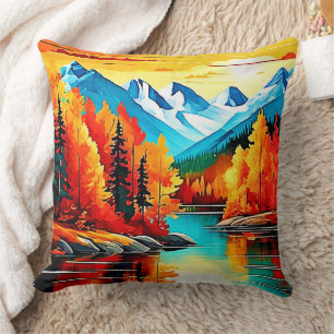 Cojín Decorativo Escena del lago de la montaña del otoño