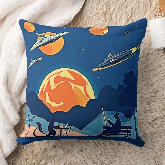 Cojín Decorativo Escena del planeta Retro Sci-Fi (Manta)