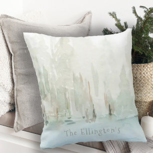 Cojín Decorativo Escena Familiar de Bosque con Acuarela Moderna