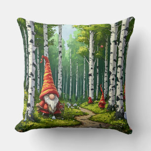Cojín Decorativo Escena forestal con gnomos y abedules