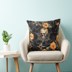 COJÍN DECORATIVO ESCENA GÓTICA DE HALLOWEEN NEGRA Y NARANJA ESPELUZ