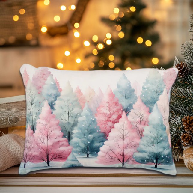 Cojín Decorativo Escena invernal de árboles de aves marinas y rosas (Subido por el creador)