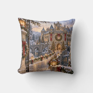 Cojín Decorativo Escena invernal del castillo de Navidad