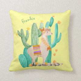 Cojín Decorativo Escena linda de la llama y del cactus - amarillo