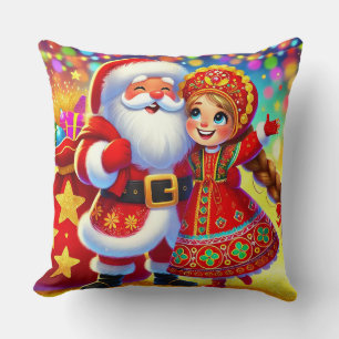 Cojín Decorativo Escena Navideña Alegre con Santa