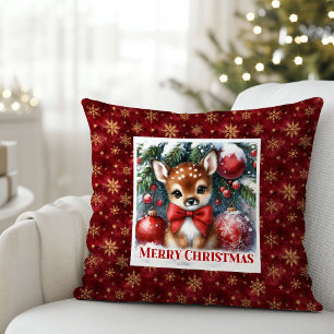 Cojín Decorativo Escena navideña dichosa cervatillo bebé Navidad 