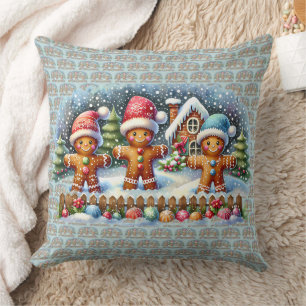 Cojín Decorativo Escena navideña nevada de la familia de pan de jen