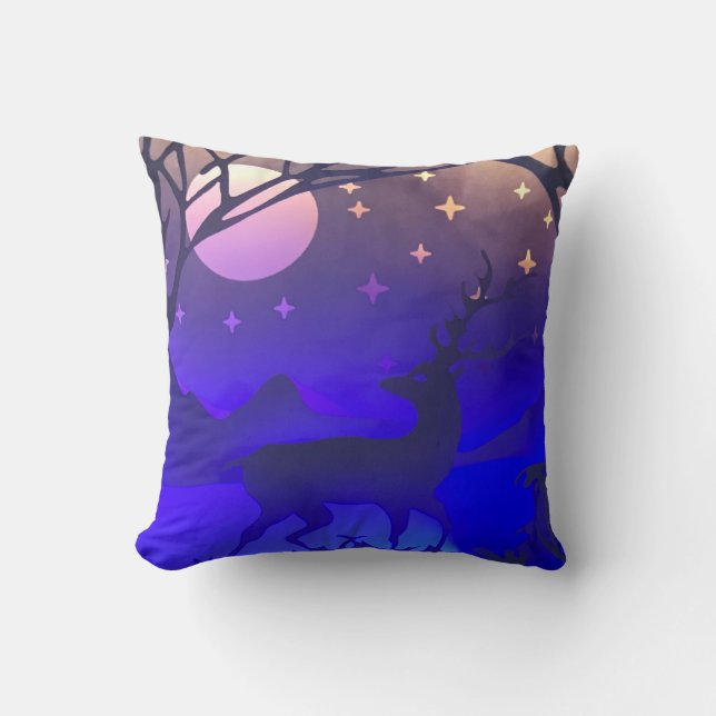 Cojín Decorativo Escena nocturna de ciervos en invierno (Anverso)