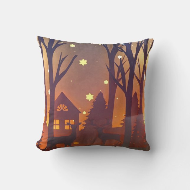 Cojín Decorativo Escena nocturna de ciervos en invierno (Anverso)