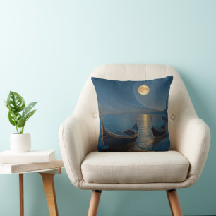 Cojín Decorativo Escena nocturna de góndolas venecianas bajo luna l
