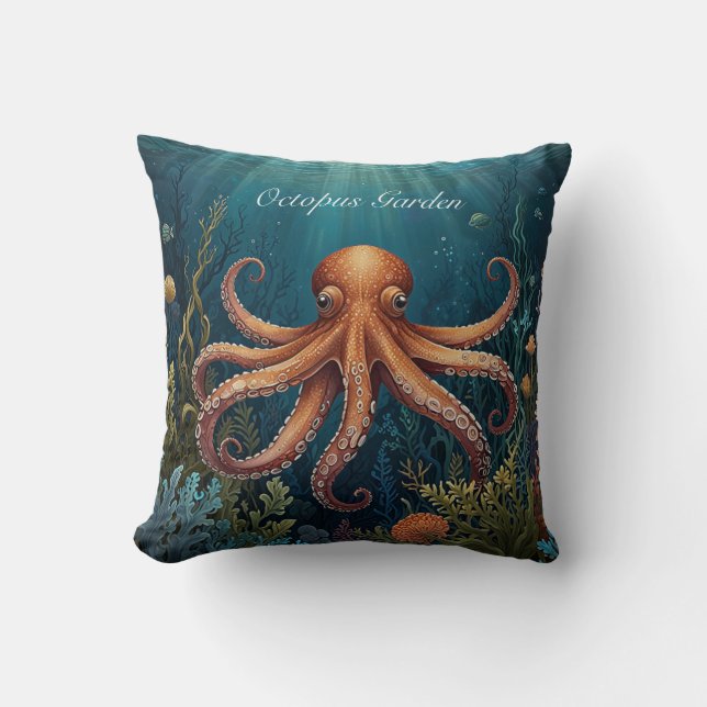 Cojín Decorativo Escena oceánica submarina de Octopus ventilado (Anverso)
