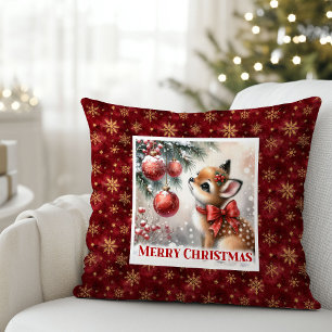 Cojín Decorativo Escena rústica de invierno con cervatillo para dec