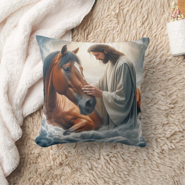 Cojín Decorativo Escena serena de compasión con Jesús y caballo (Manta)