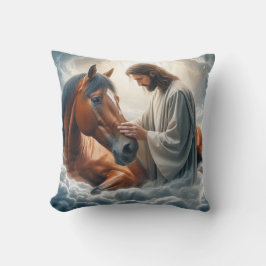 Cojín Decorativo Escena serena de compasión con Jesús y caballo