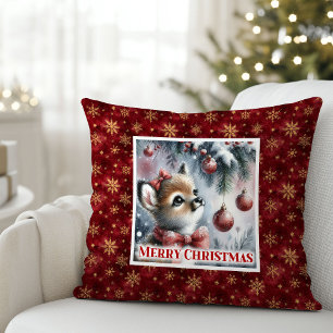 Cojín Decorativo Escena soñadora de Navidad cervatillo bebé inviern