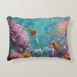 Cojín Decorativo Escena submarina de sirena encantada