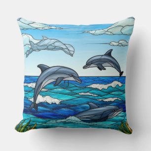 Cojín Decorativo Escena submarina tropical con delfines