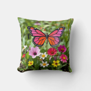 Cojín Decorativo Escena vibrante del jardín de la mariposa monarca