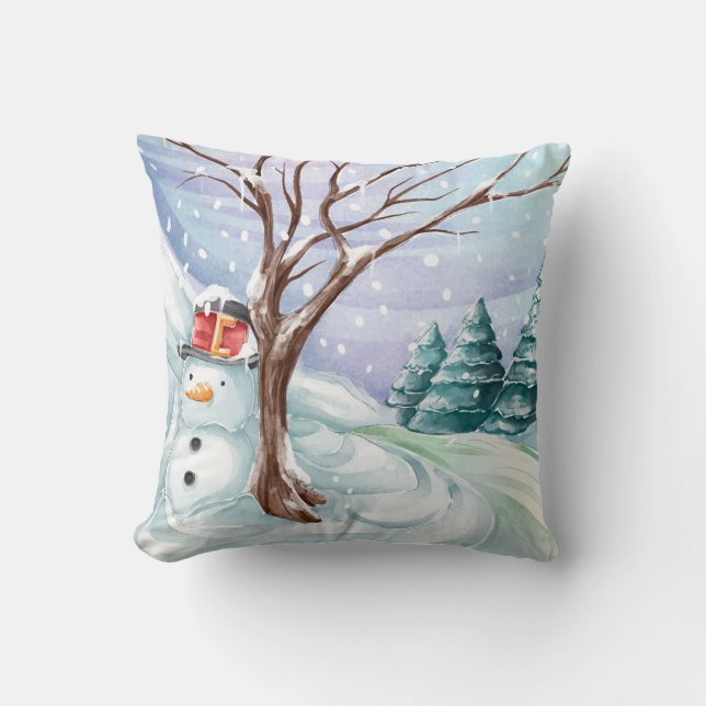 Cojín Decorativo Escenario De Snowman E Invierno (Anverso)