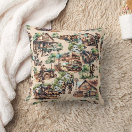 Cojín Decorativo Escenas de Rancho Occidental o Granja de Campo