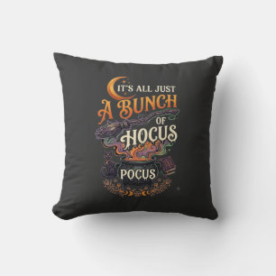 Cojín Decorativo Escoba de Bruja Hocus Pocus Gato Negro Caldero Mág
