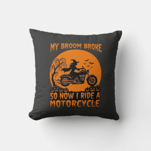 Cojín Decorativo Escoba Rompió Bruja De Halloween Motocicleta Murci