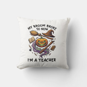 Cojín Decorativo Escoba Rompió Maestro Halloween Calabaza Sombrero