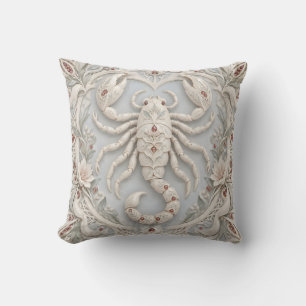 Cojín Decorativo Escorpio Marfil Azul Porcelana Estilo Relieve