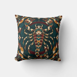 Cojín Decorativo Escorpio Mosaico Geométrico Verde Azul Burgundy